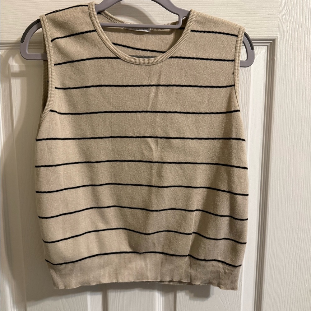 Joan Vass Striped Sleeveless cotton knit Top